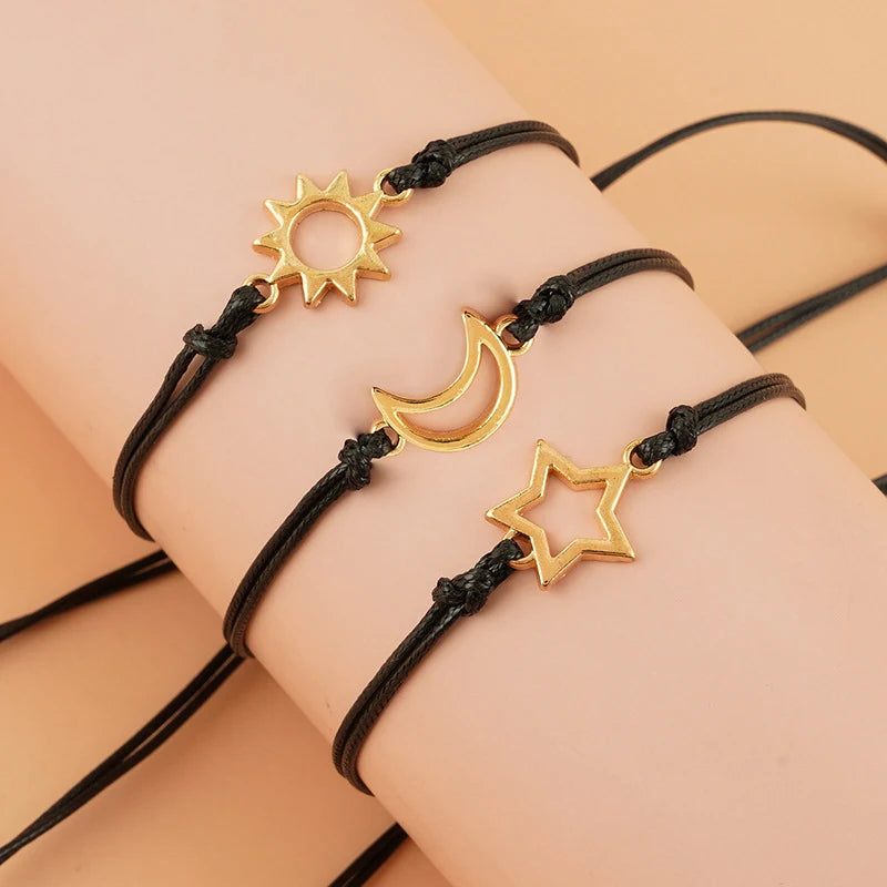 Juego de Pulseras de Sol, Luna y Estrella 🌠